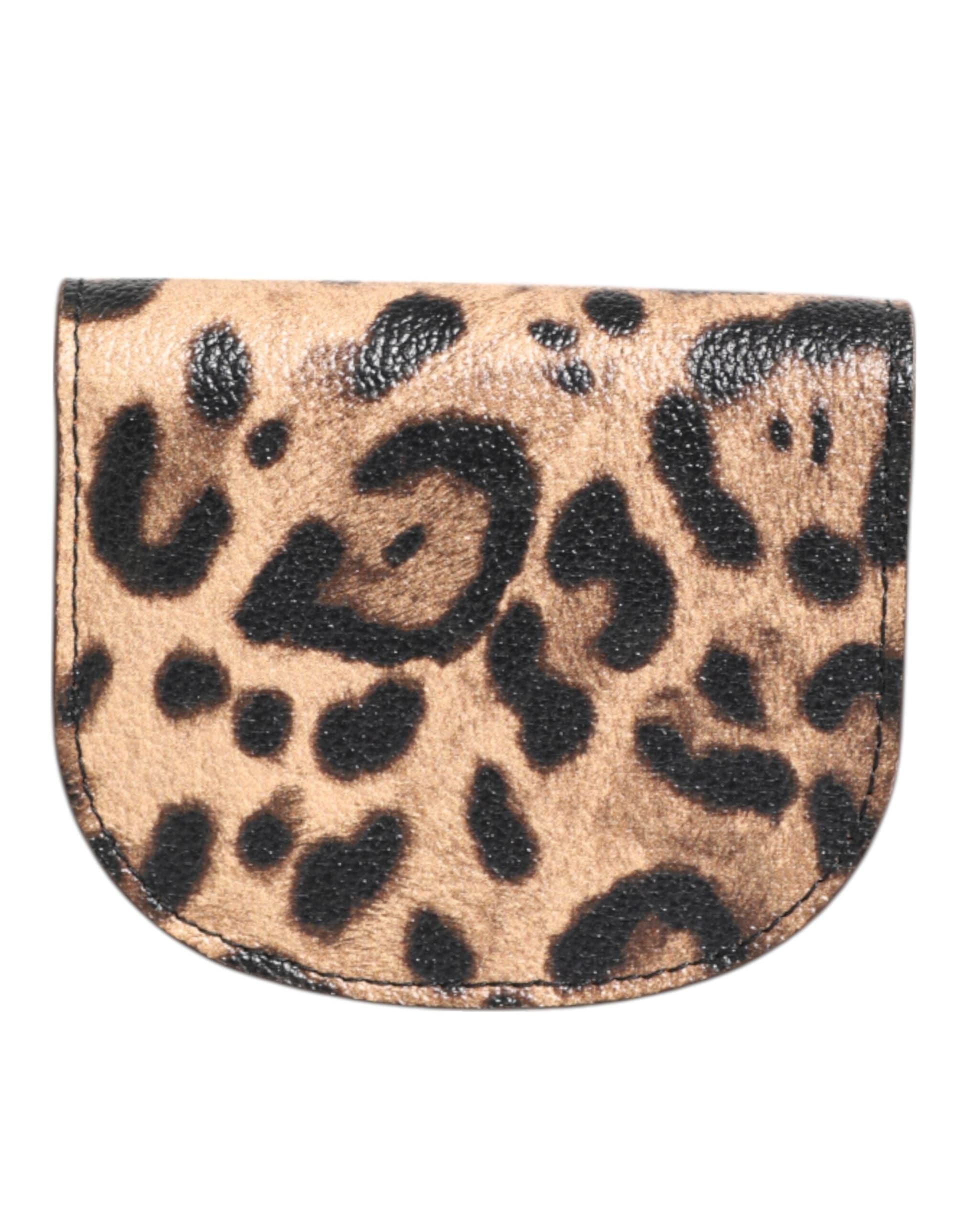 Brown Leopard Print Calf Leather Small Coin Purse Wallet - 4