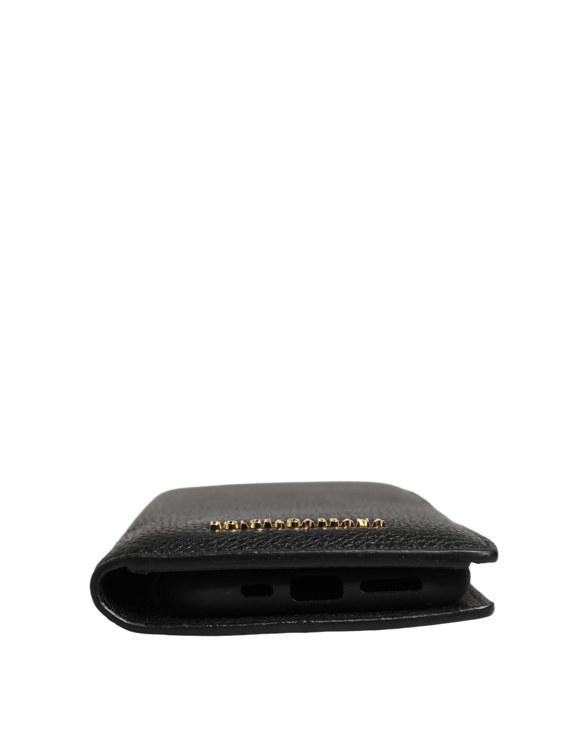 Case Flip Cover Black Calf Leather iPhone11 PRO Phone - 3