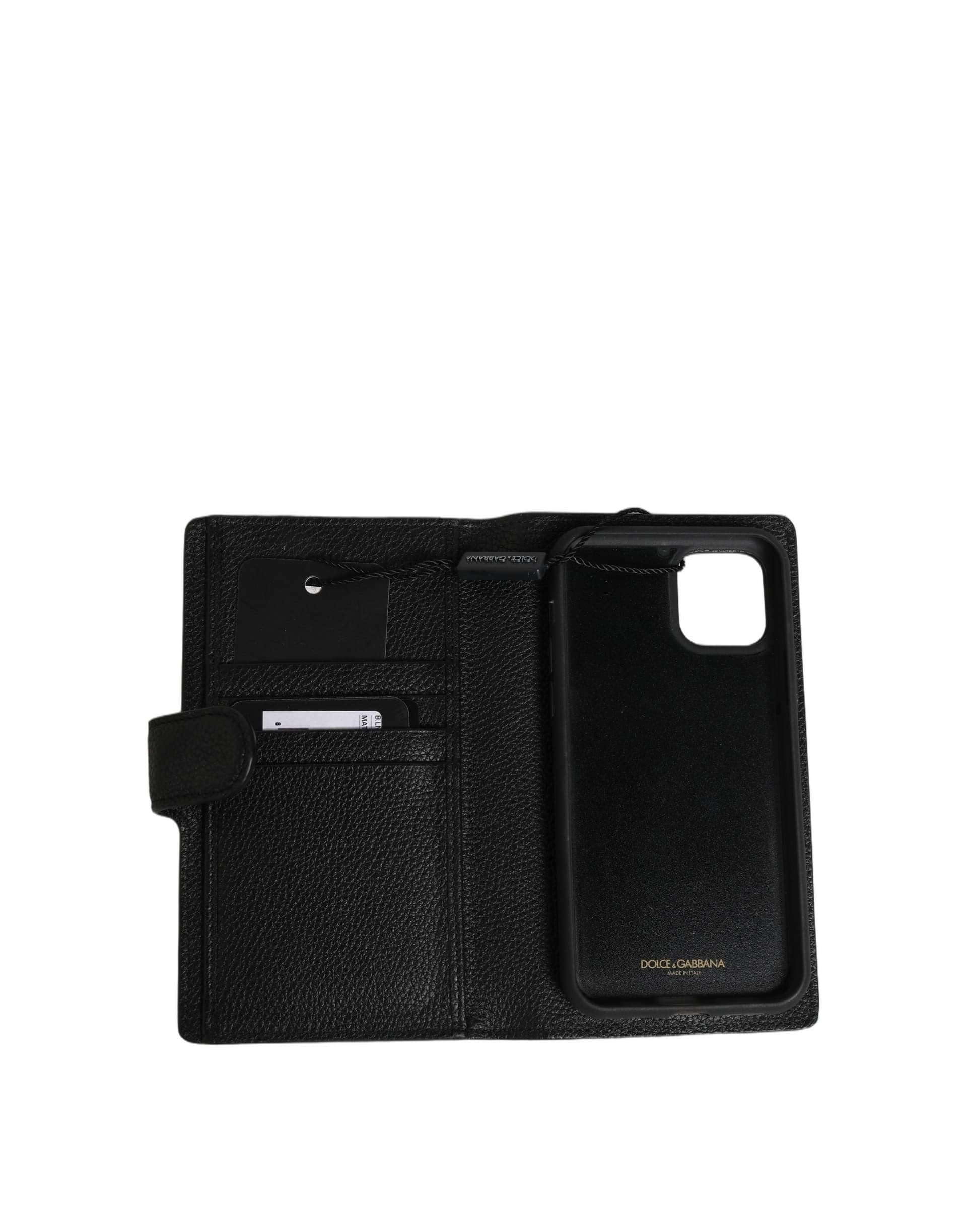 Case Flip Cover Black Calf Leather iPhone11 PRO Phone - 4