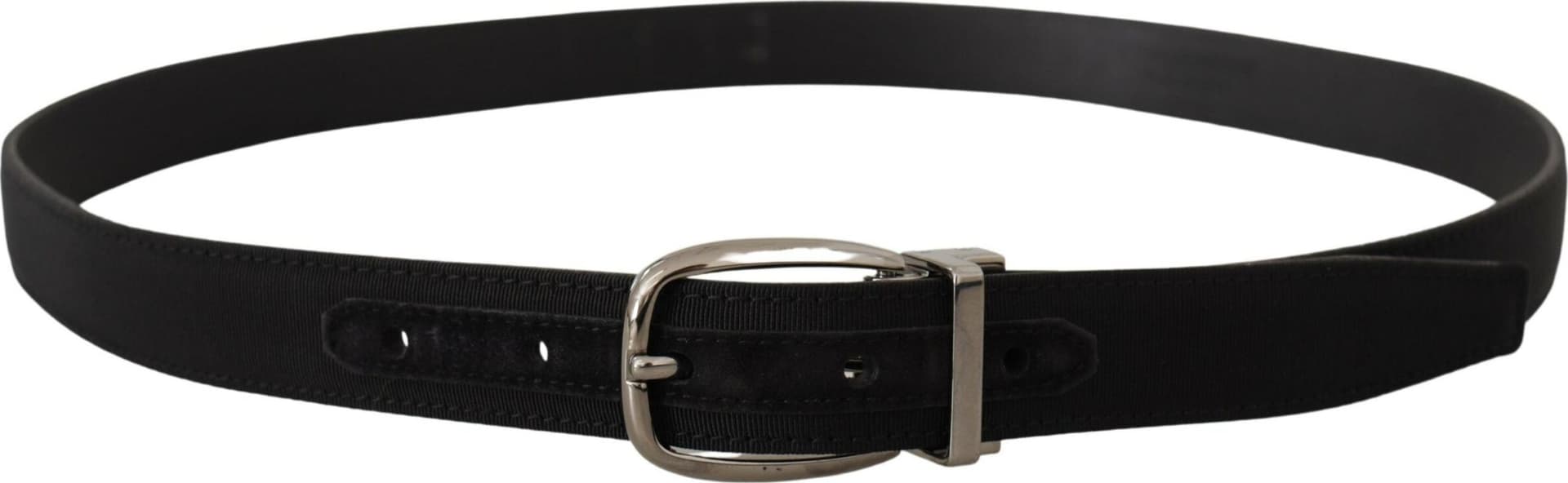 Black Grosgrain Leather Silver Logo Buckle Belt - 2