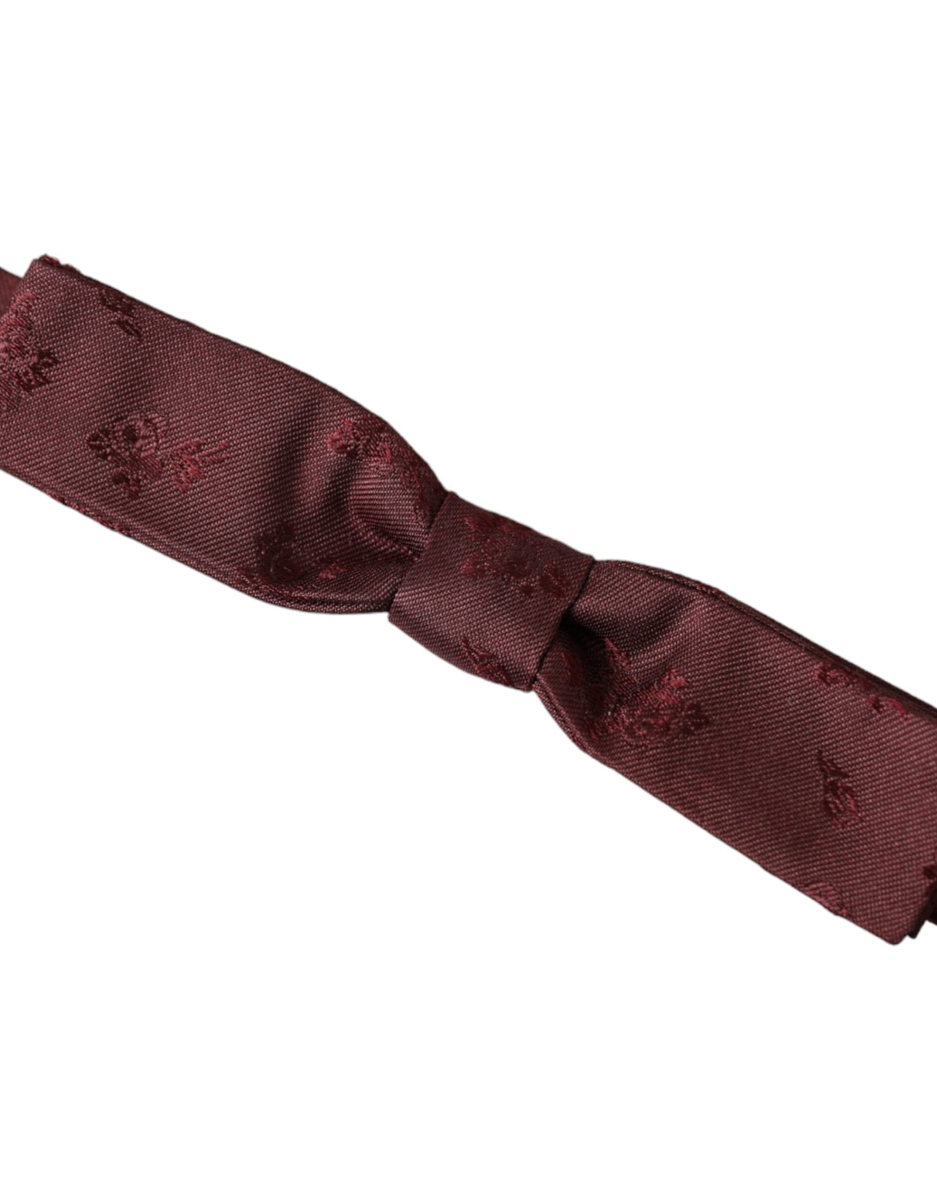 Maroon Floral Silk Adjustable Neck Men Bow Tie - 3