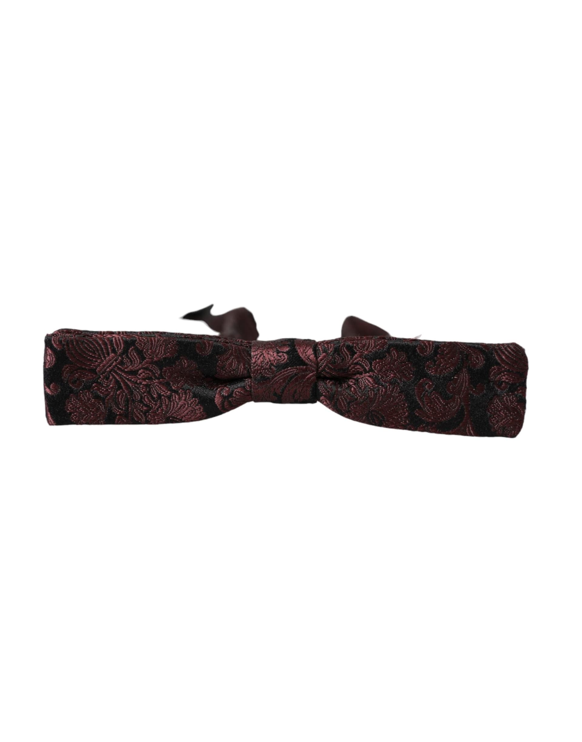 Maroon Floral Silk Adjustable Neck Men Bow Tie - 4