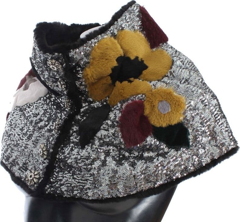 Silver Sequined Floral Weasel Fur Shoulder Scarf Wrap - 2