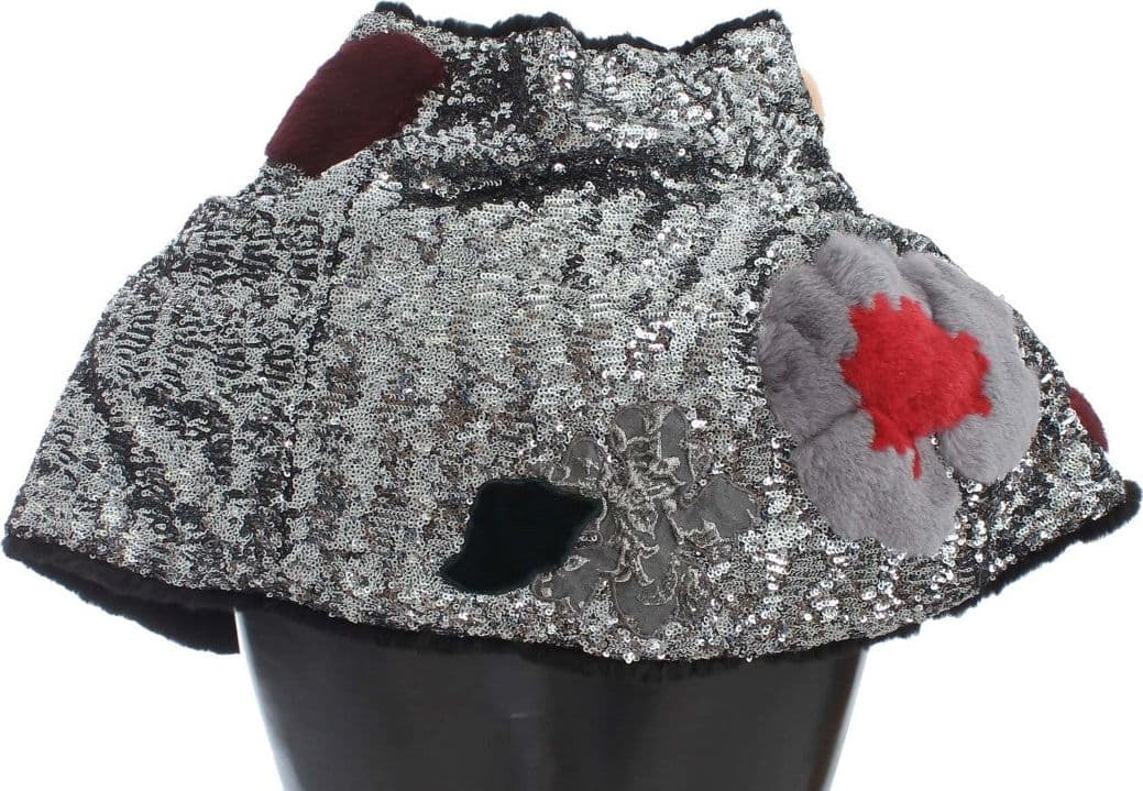 Silver Sequined Floral Weasel Fur Shoulder Scarf Wrap - 3