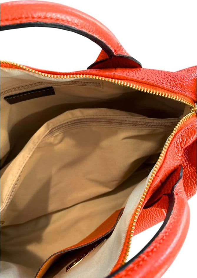 Orange Leather Women Handbag - 8