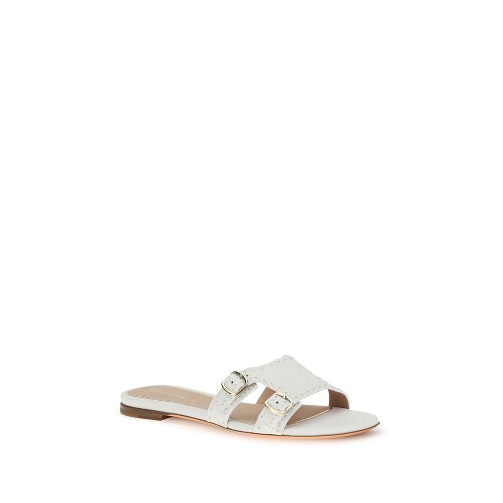White Calf Leather Bos Taurus Flat Sandals - 2