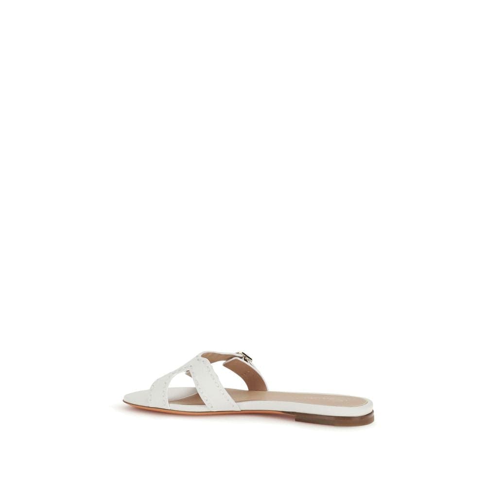White Calf Leather Bos Taurus Flat Sandals - 3