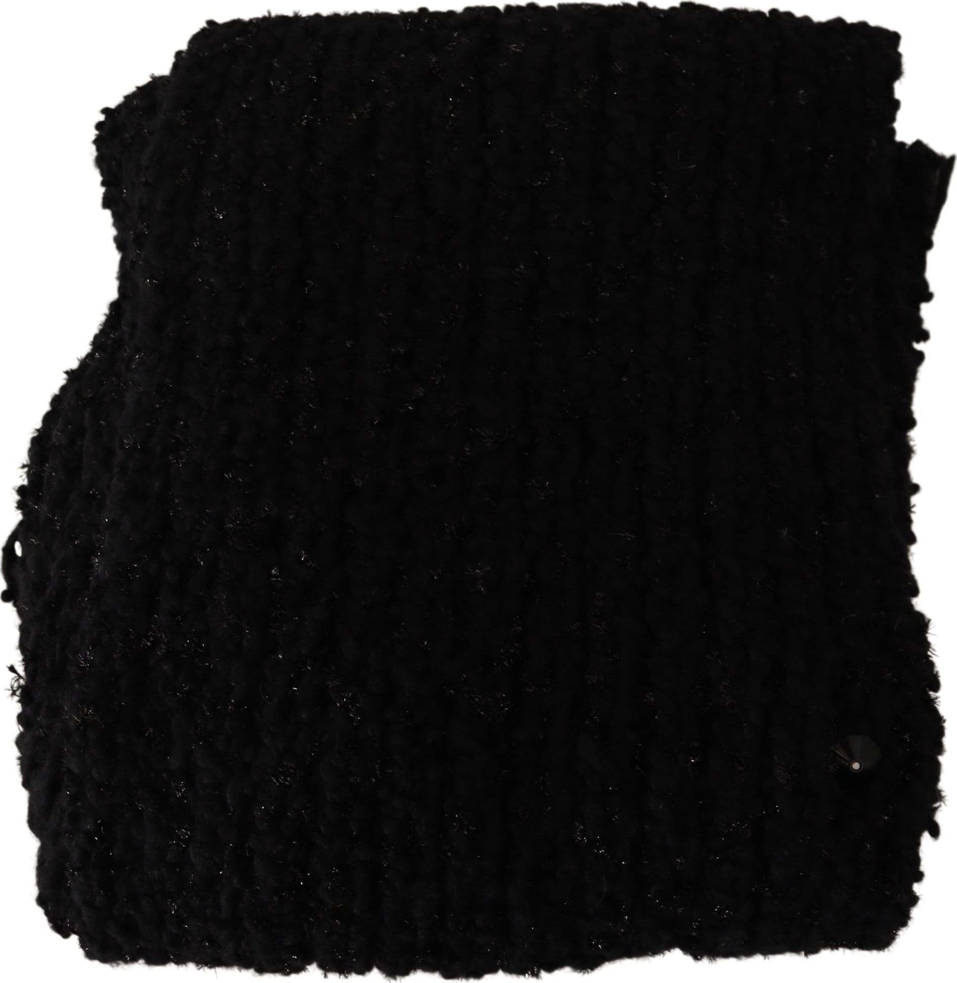 Black Virgin Wool Knitted Wrap Shawl Scarf - 3