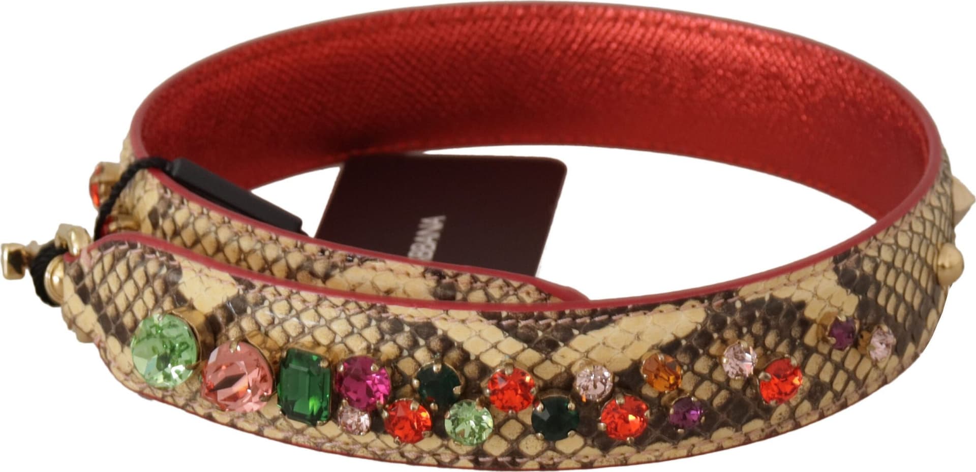 Beige Exotic Leather Crystals Shoulder Strap - 2