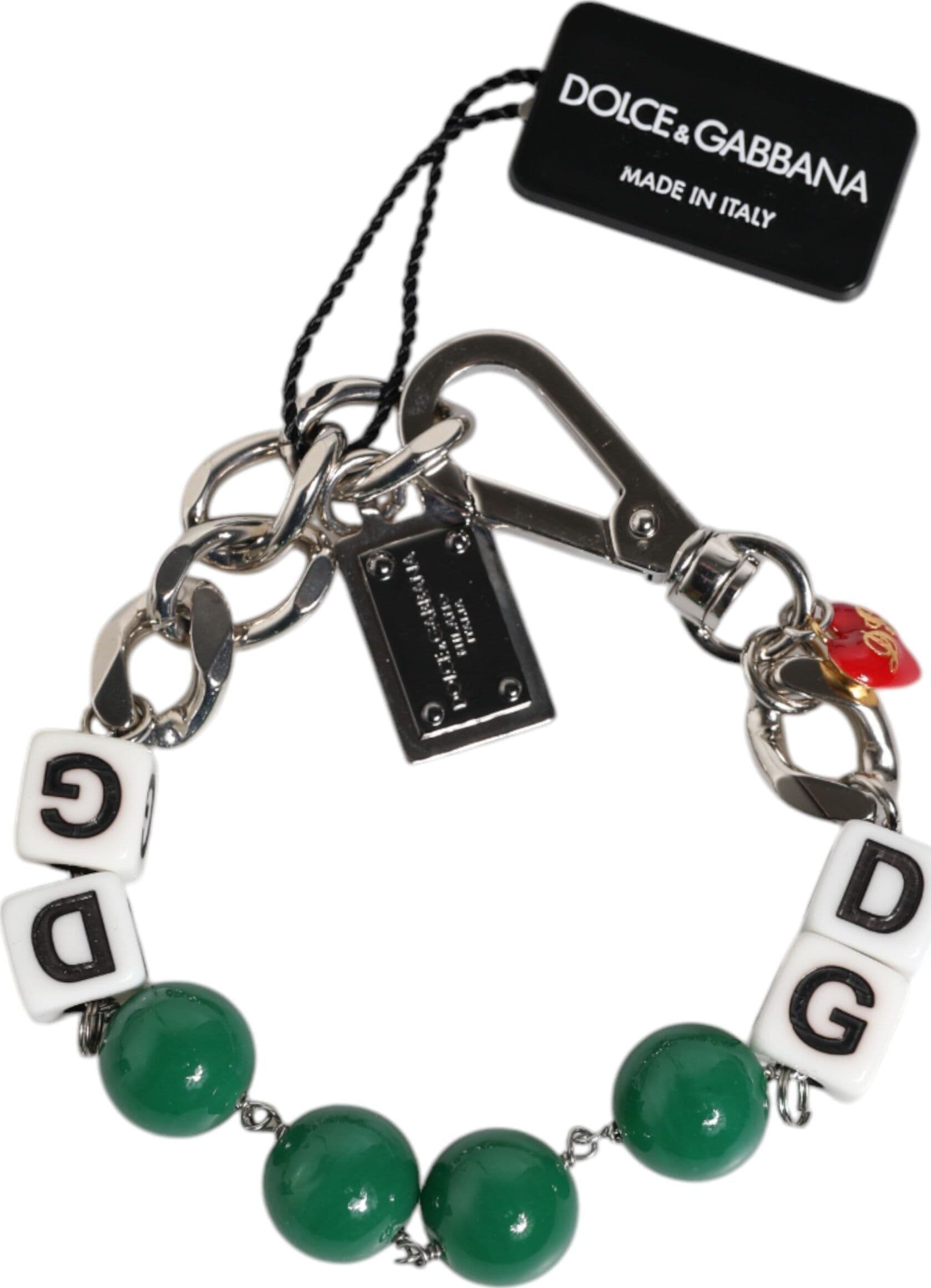 Silver Tone Brass Bead Dice Logo Embellish Charm Bracelet - 6