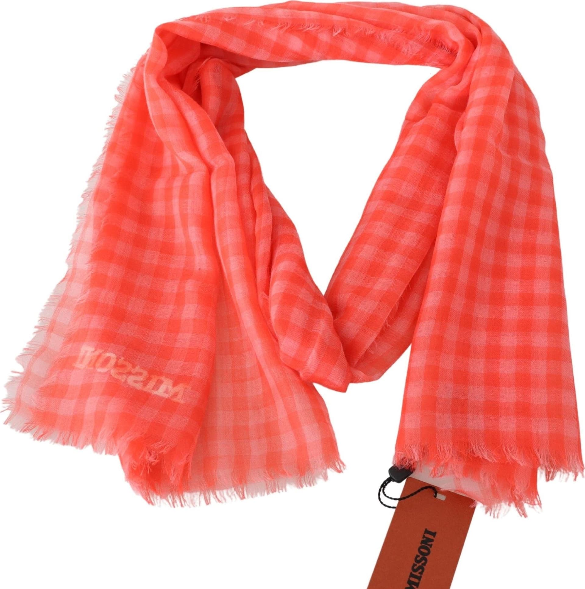 Orange Check Cashmere Unisex Wrap Fringes Scarf - 2