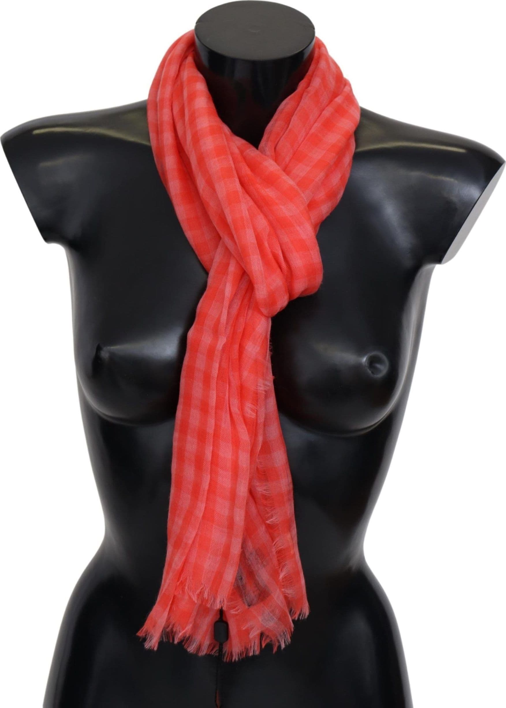 Orange Check Cashmere Unisex Wrap Fringes Scarf - 4
