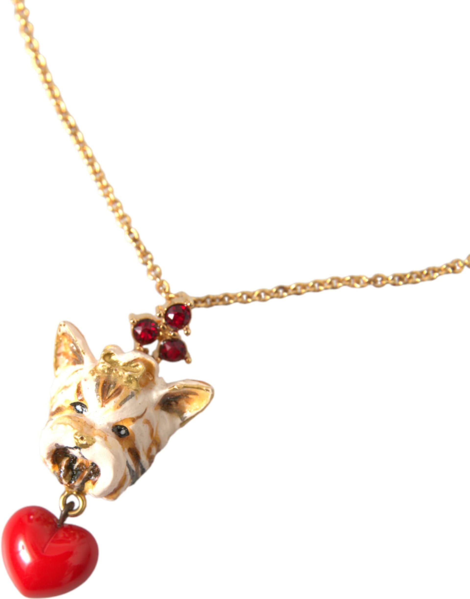 Gold Brass Chain Dog Heart Pendant Charm Necklace - 2