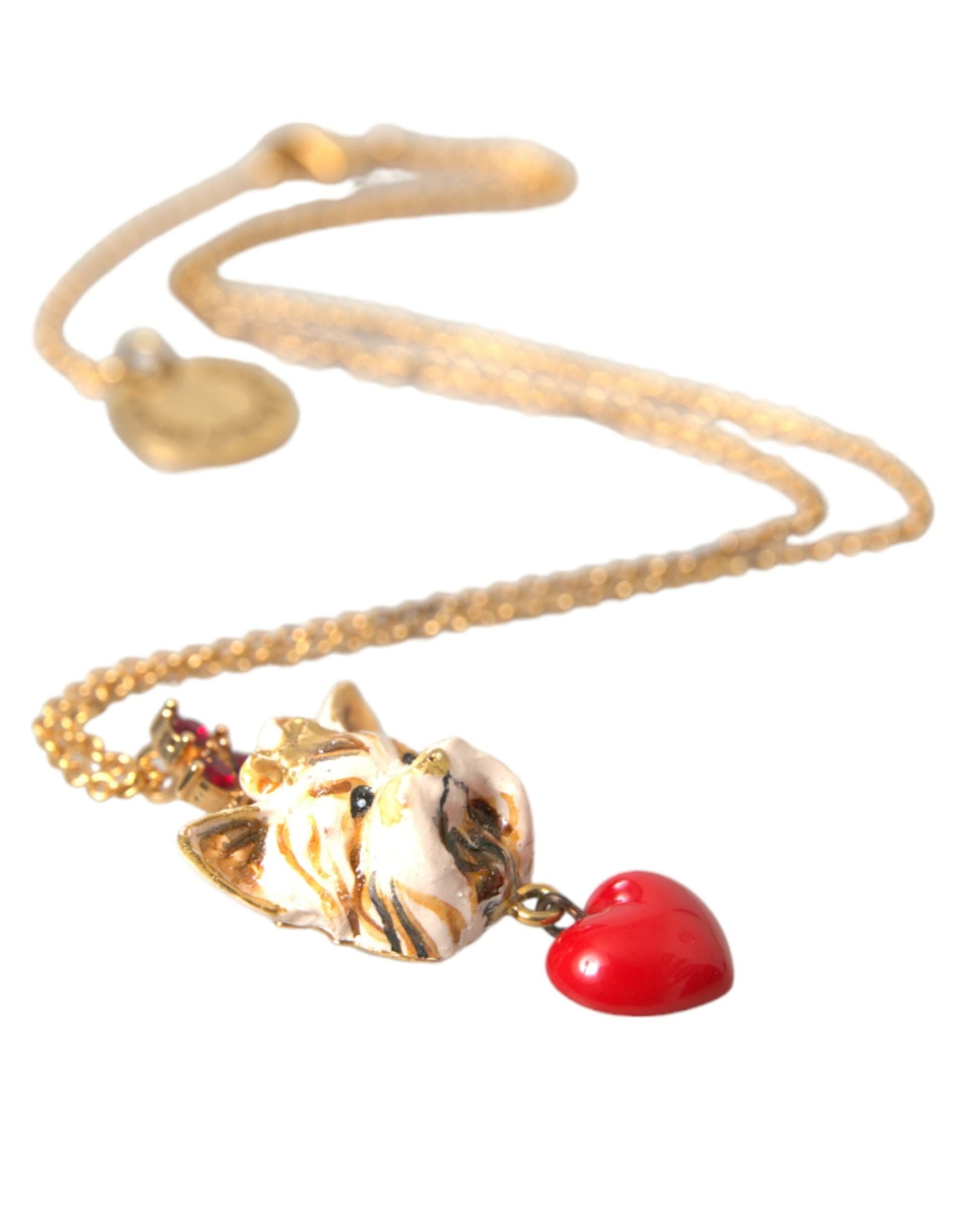 Gold Brass Chain Dog Heart Pendant Charm Necklace - 5