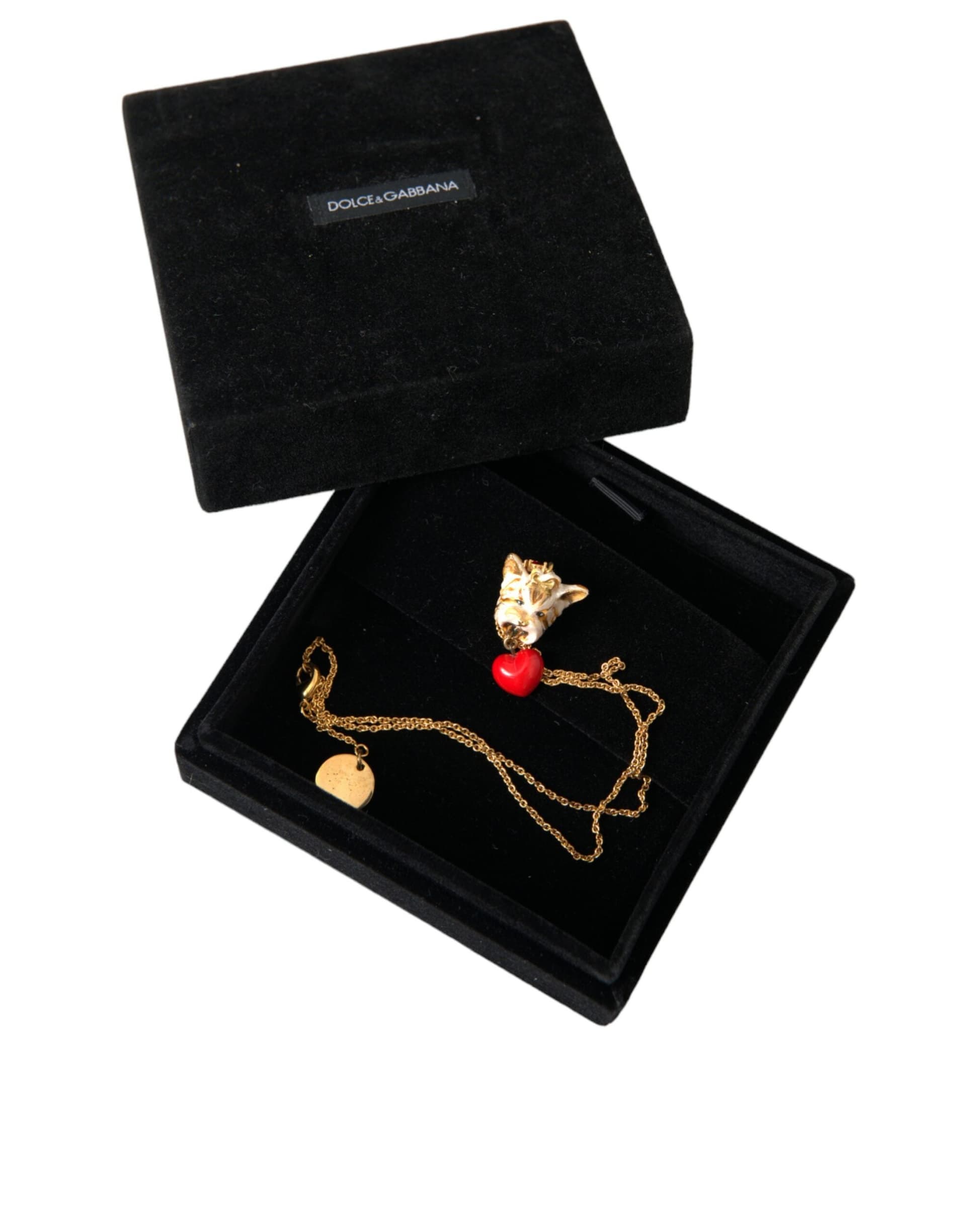 Gold Brass Chain Dog Heart Pendant Charm Necklace - 6