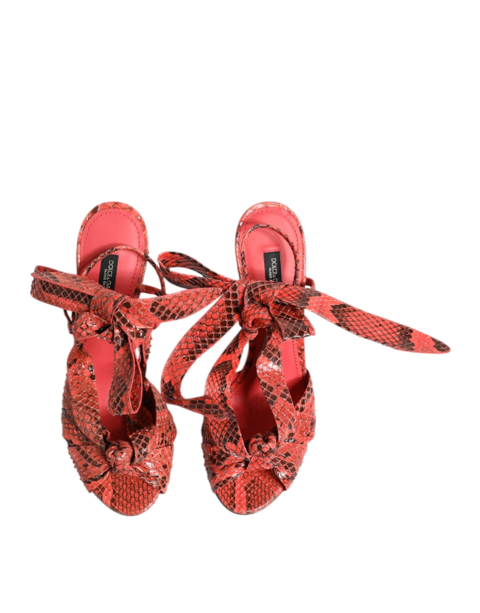 Coral Python Leather Heels Sandals Shoes - 2