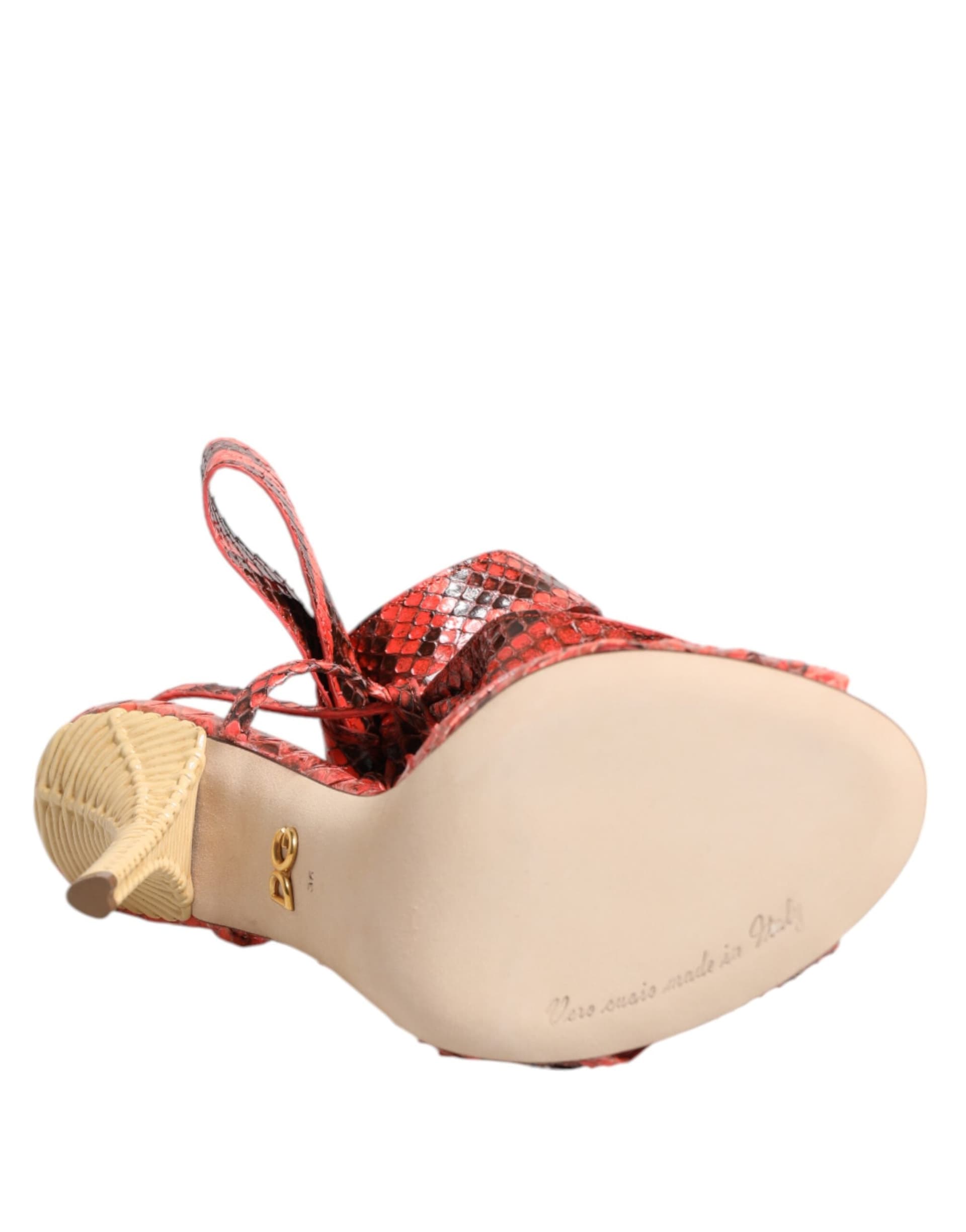 Coral Python Leather Heels Sandals Shoes - 8