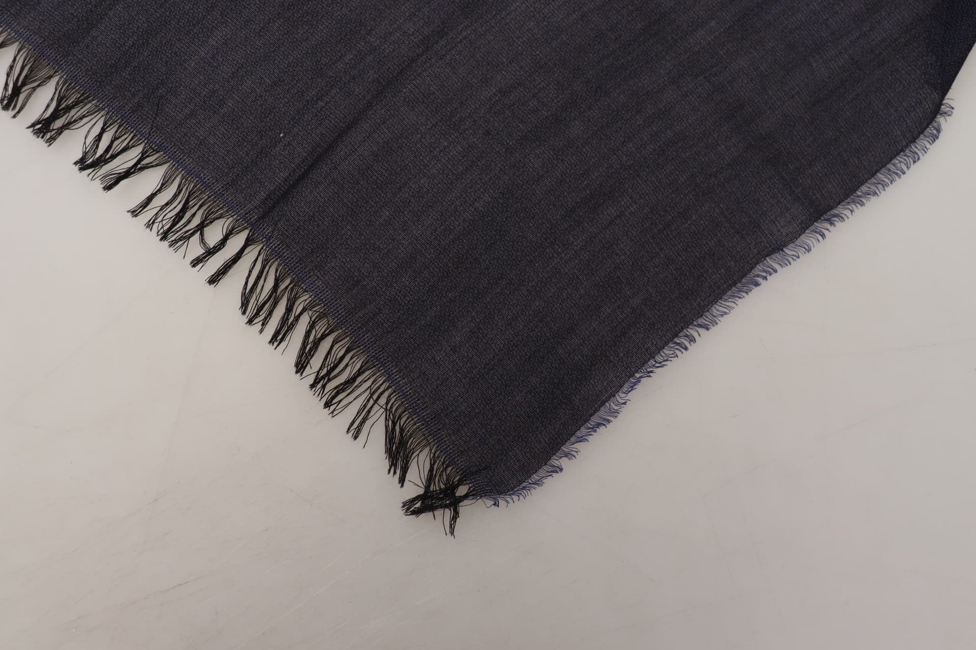 Dark Blue Wool Neck Wrap Shawl Fringes Scarf - 2