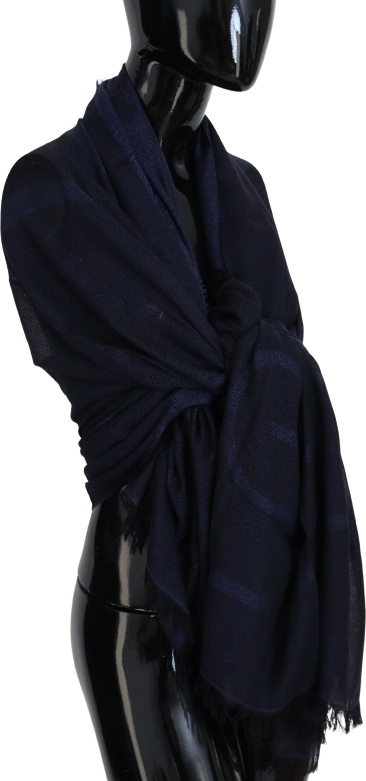 Dark Blue Wool Neck Wrap Shawl Fringes Scarf - 4