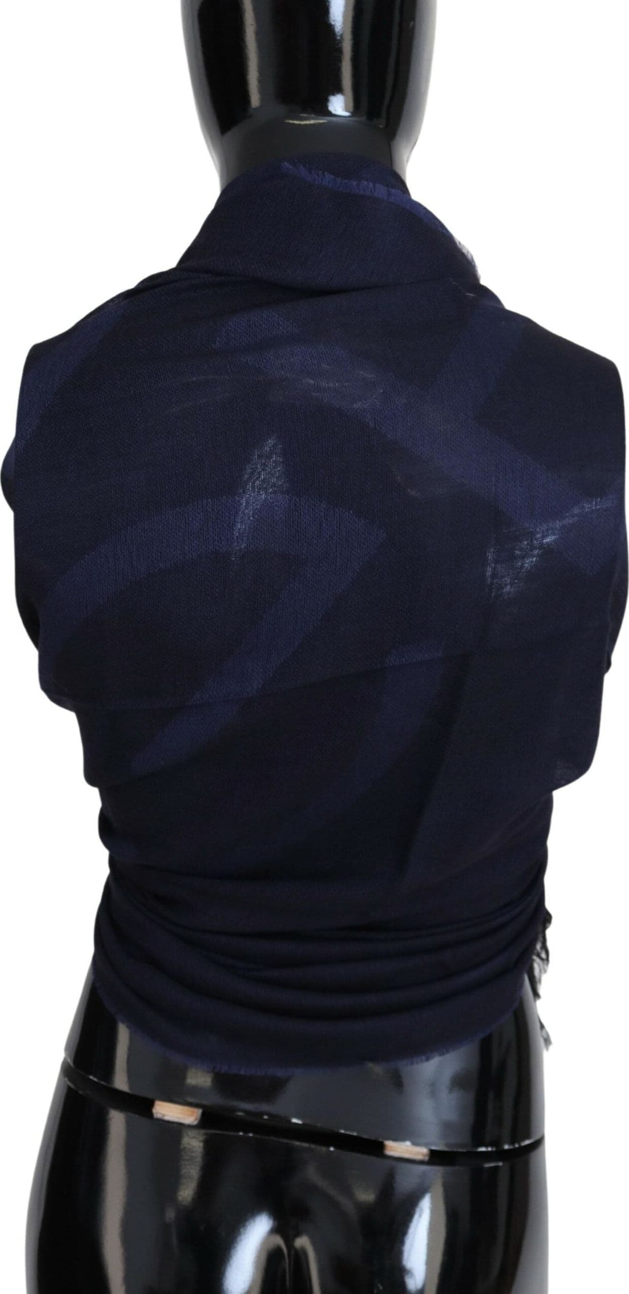 Dark Blue Wool Neck Wrap Shawl Fringes Scarf - 5