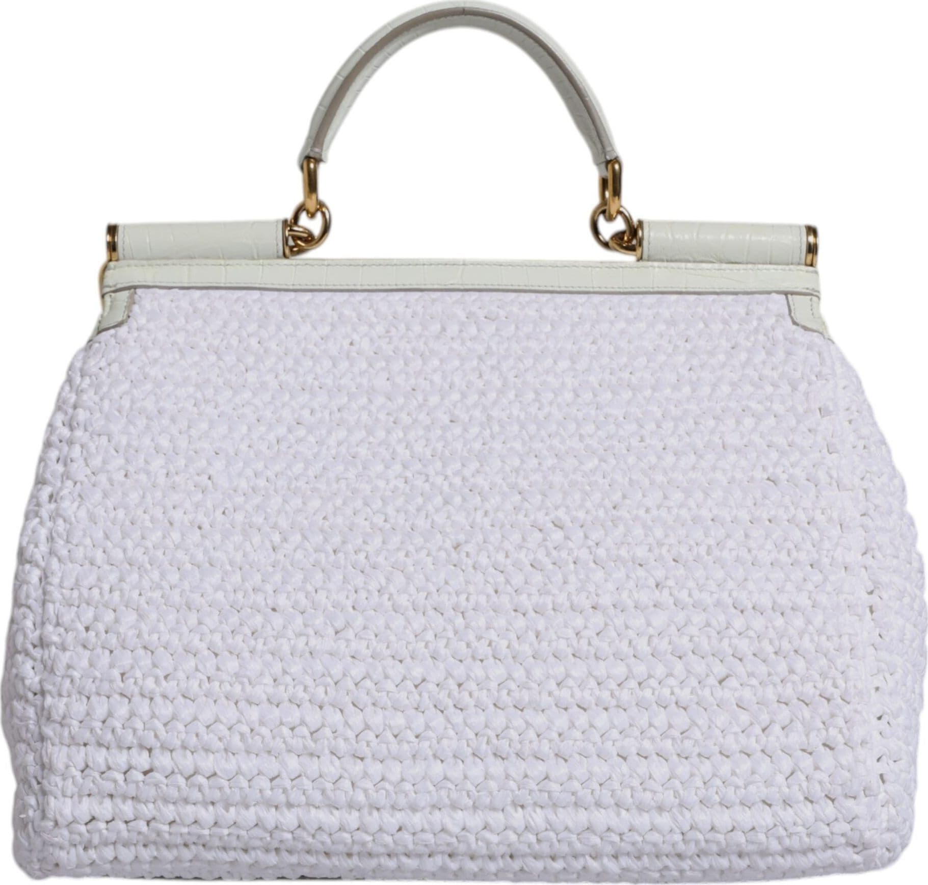 White Rafia Leather Top Handle Crossbody Bag - 5