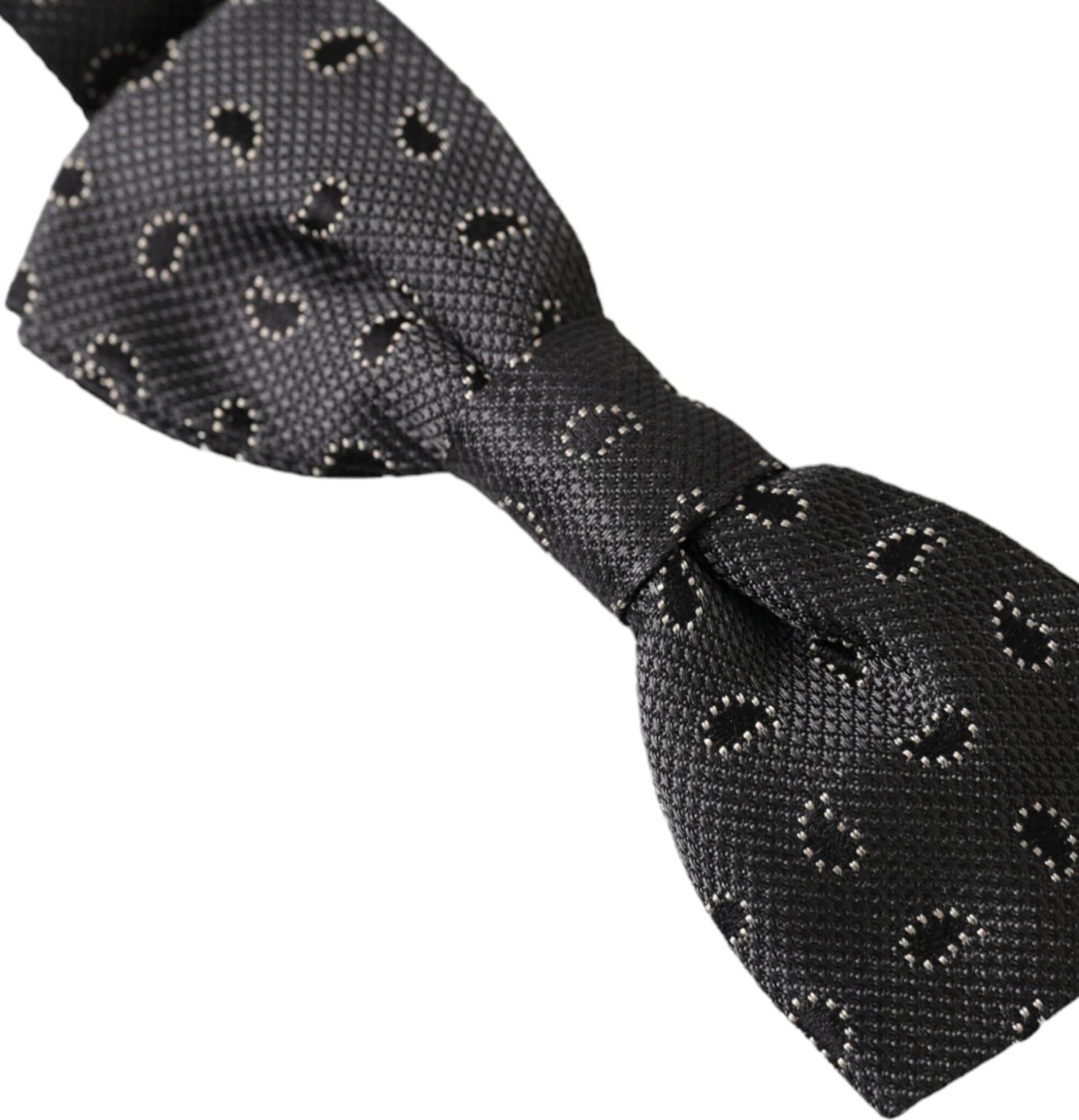 Black Silk Patterned Adjustable Neck Men Bow Tie - 3