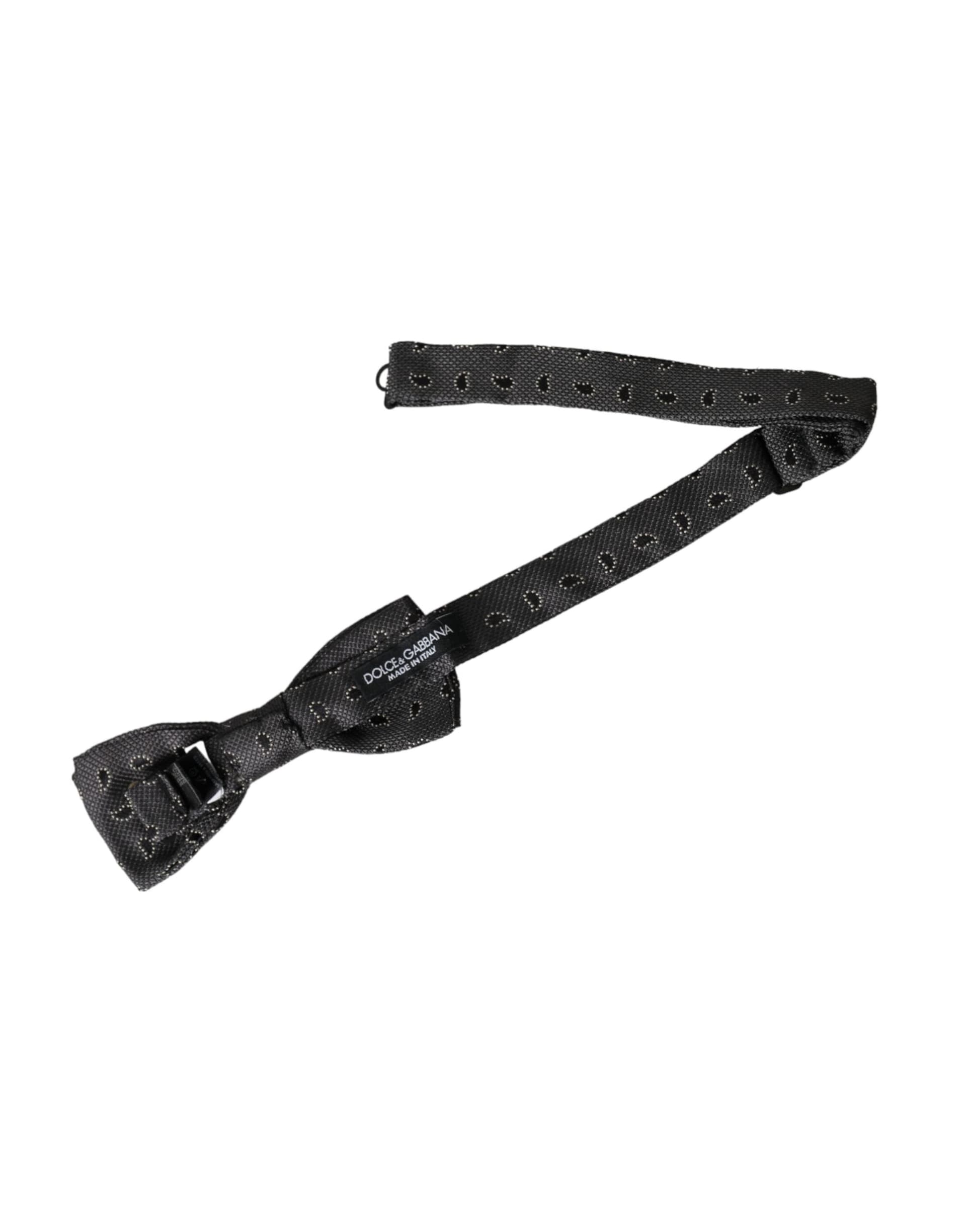 Black Silk Patterned Adjustable Neck Men Bow Tie - 5