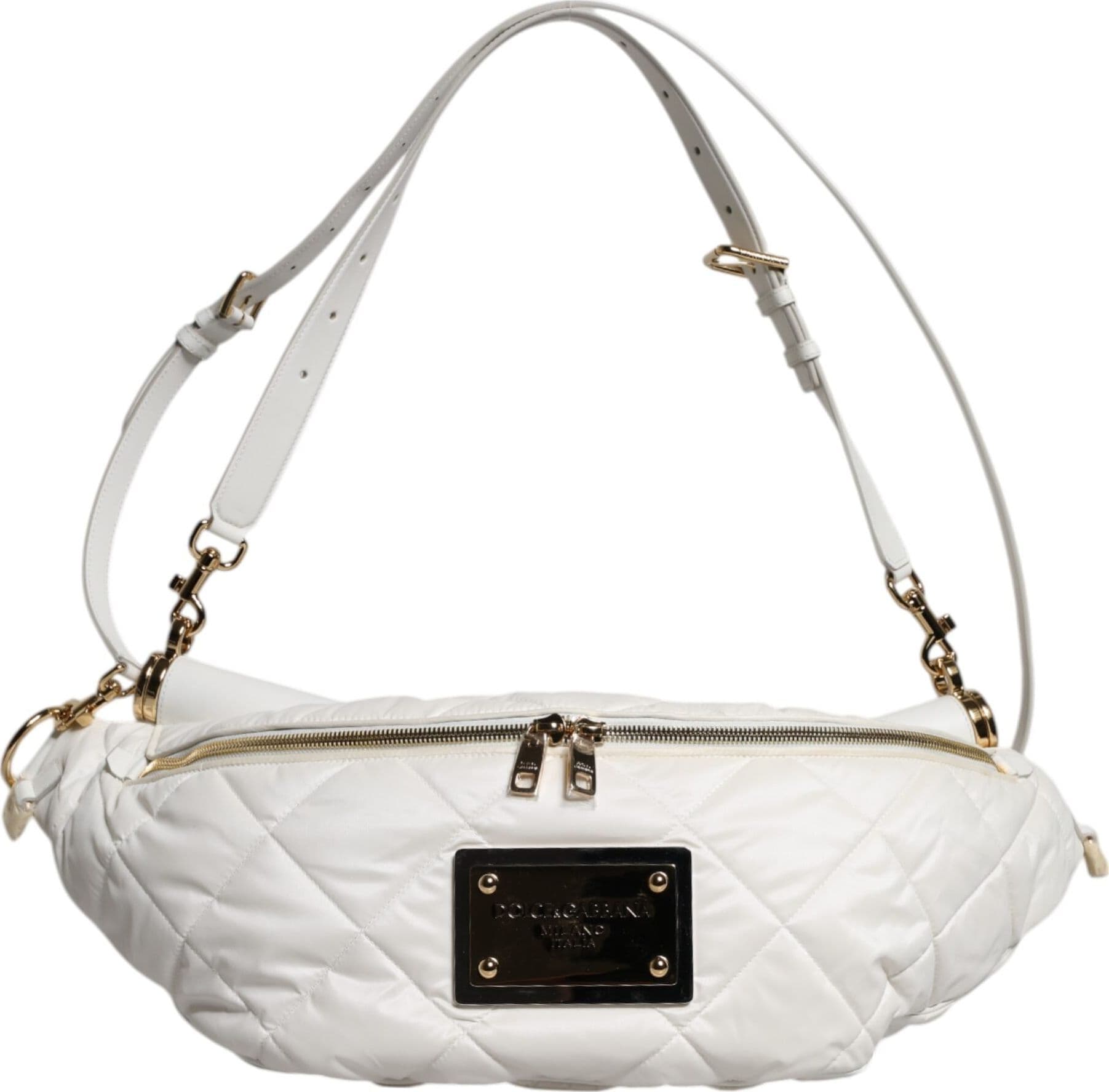 White Quilted Logo Plaque Belt Waist Fanny Pack Bag