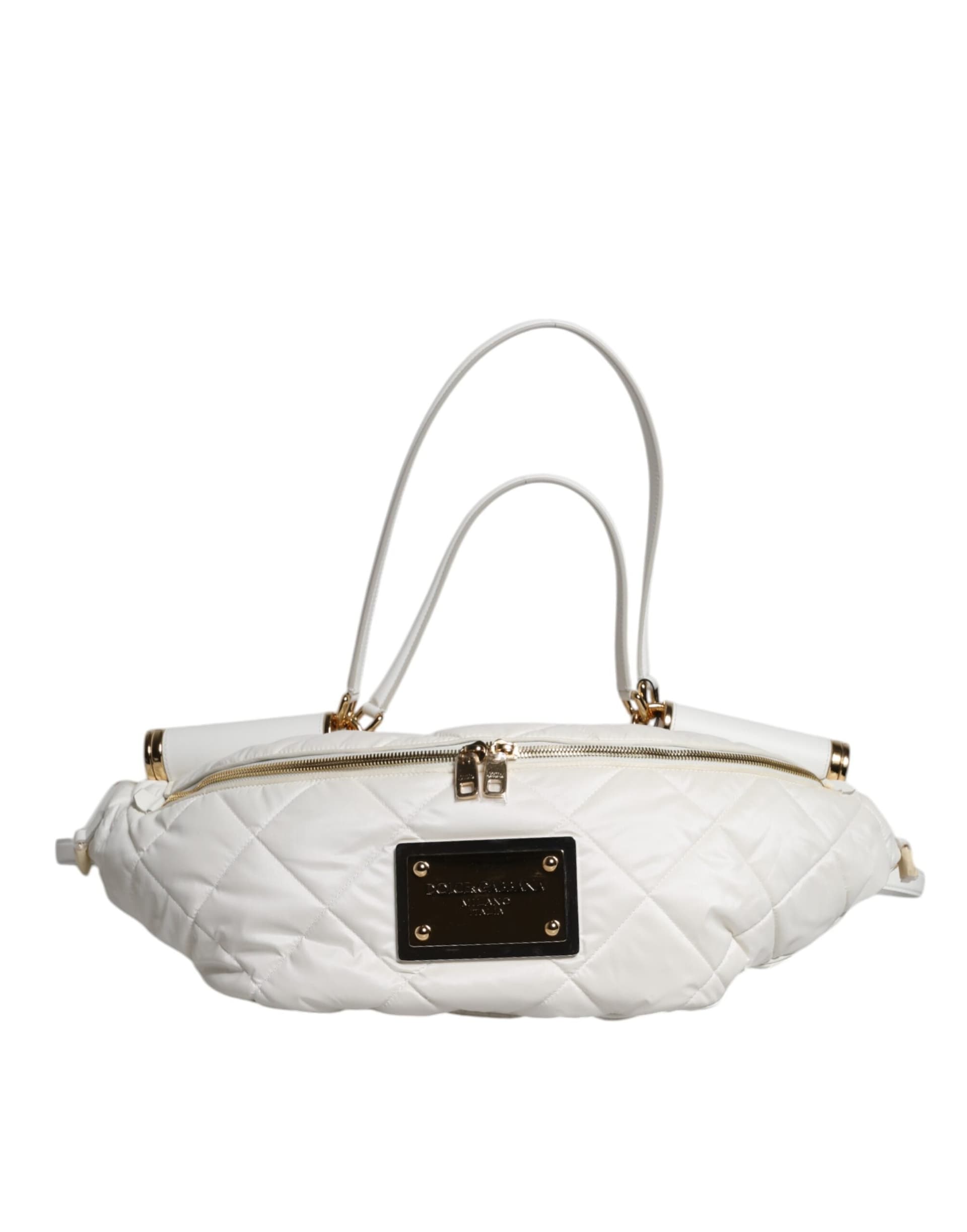 White Quilted Logo Plaque Belt Waist Fanny Pack Bag - 3