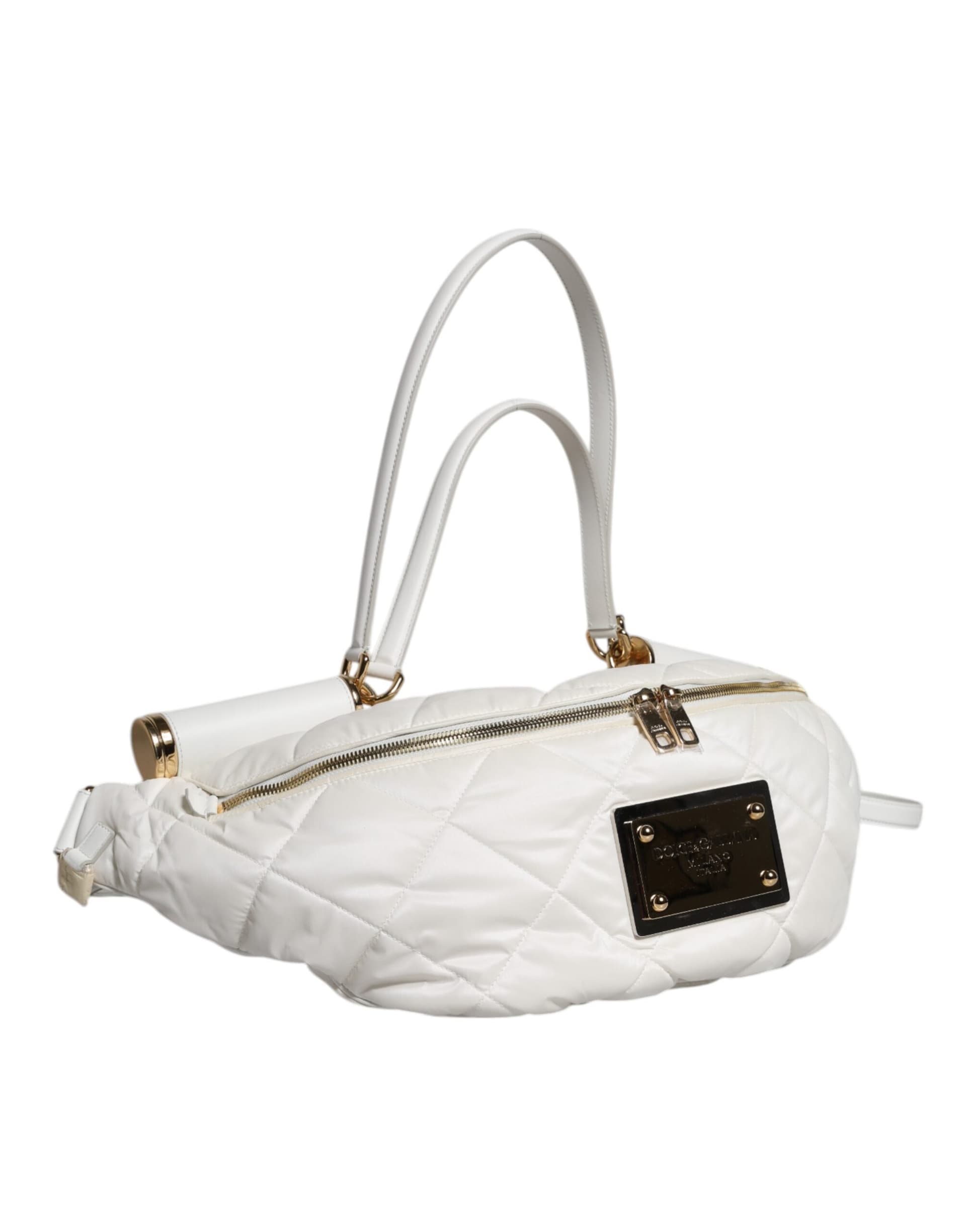 White Quilted Logo Plaque Belt Waist Fanny Pack Bag - 4