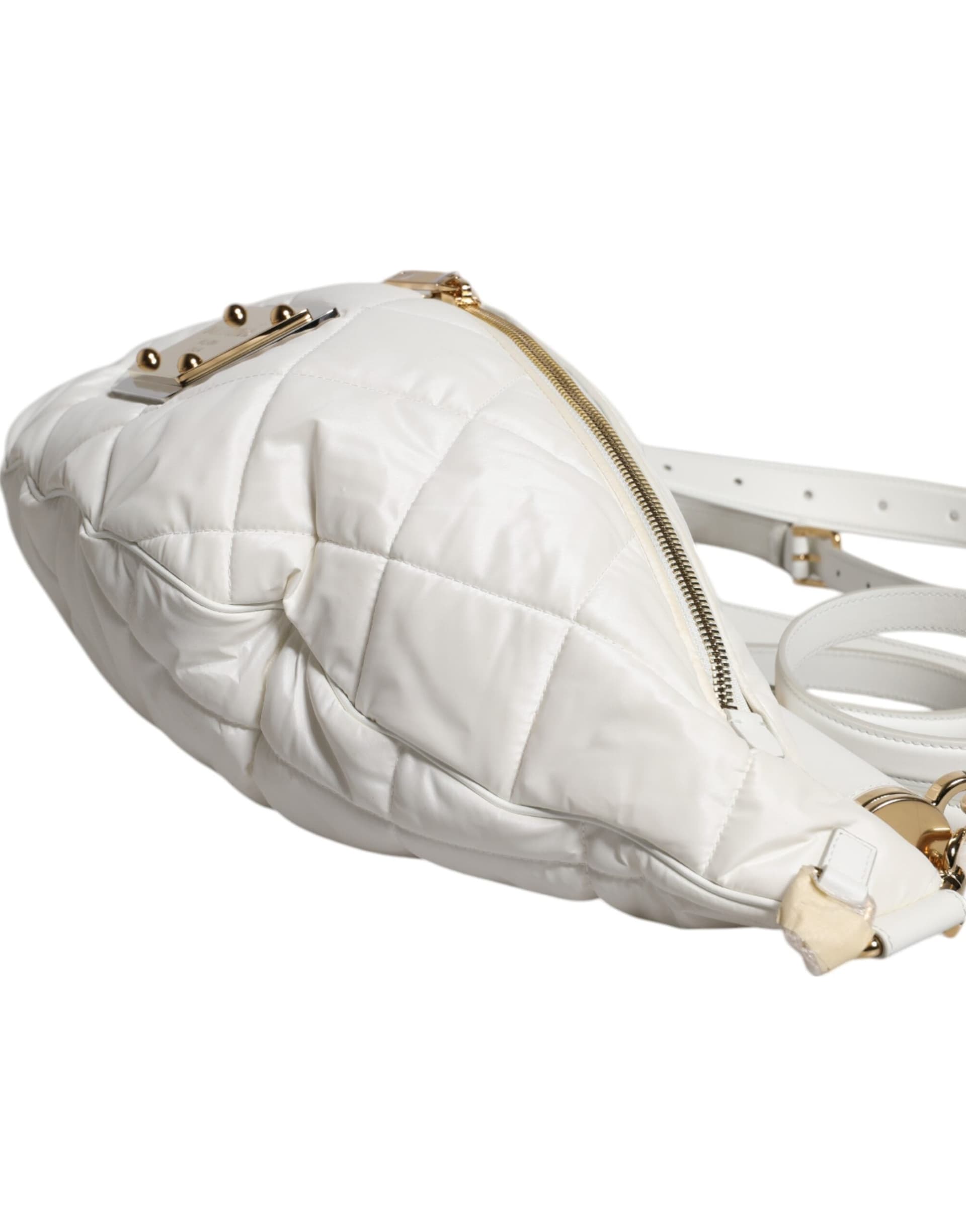 White Quilted Logo Plaque Belt Waist Fanny Pack Bag - 7
