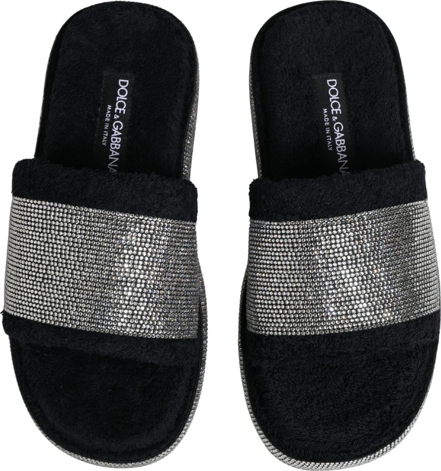 Black Crystal Embellished Platform Slides Shoes - 3