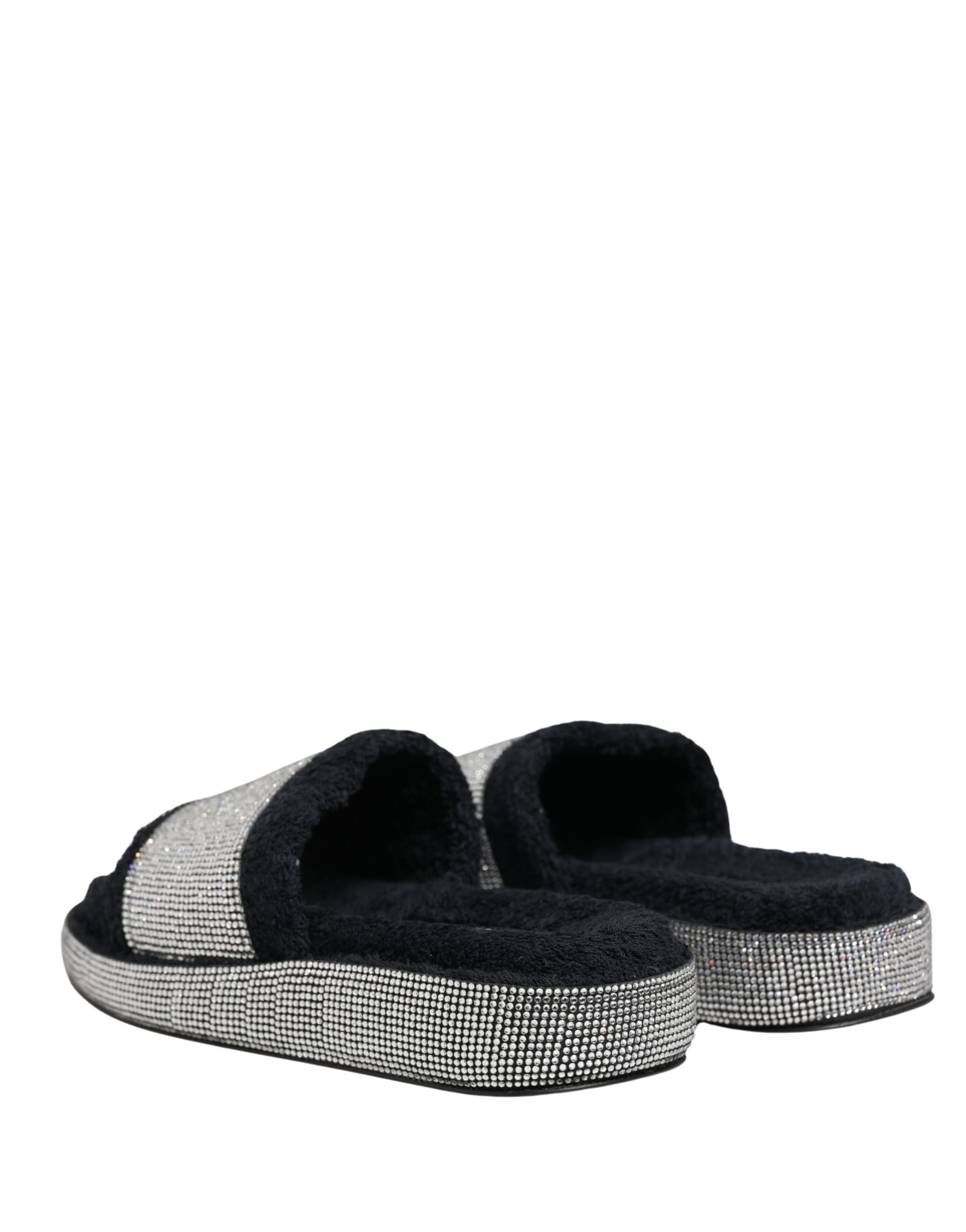 Black Crystal Embellished Platform Slides Shoes - 5
