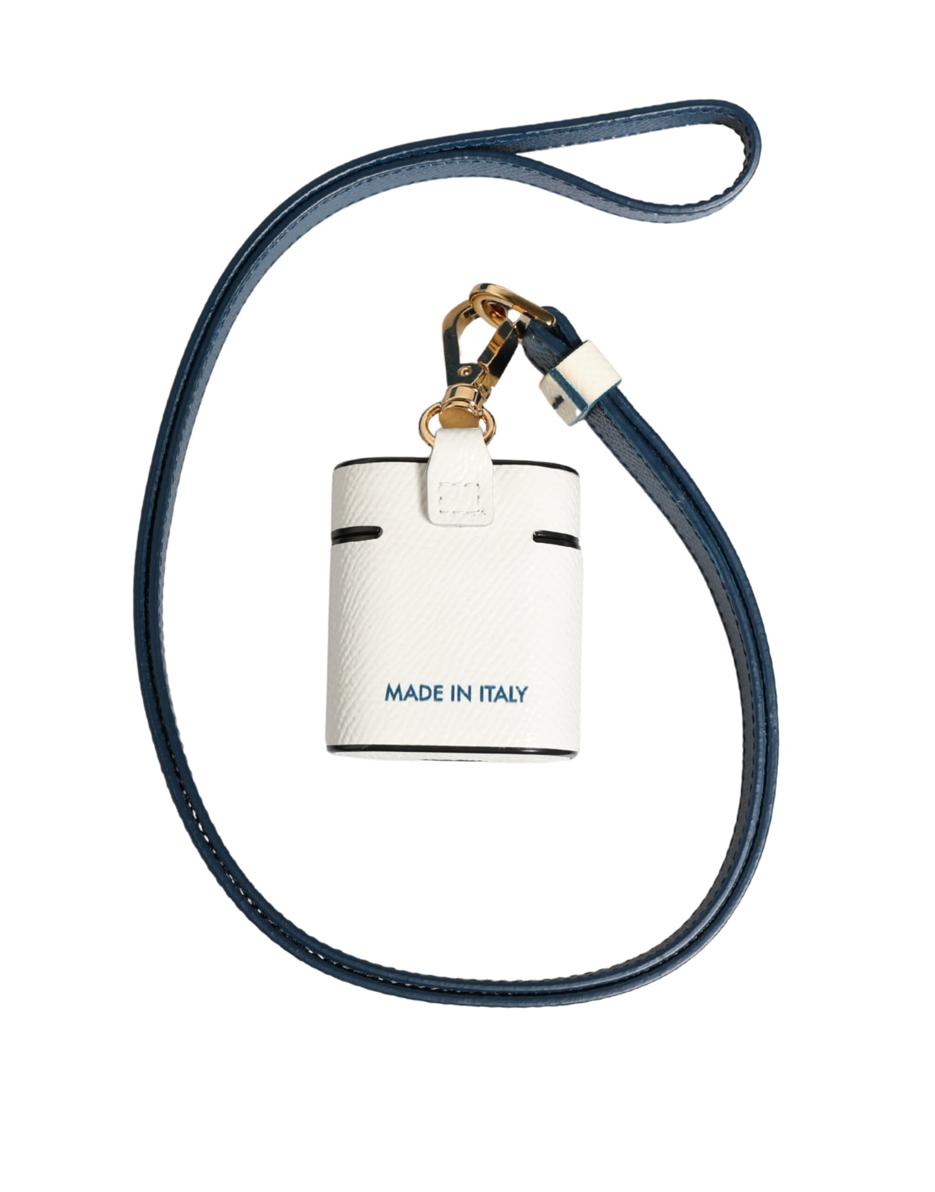 White Calf Leather Logo Flip Holder Strap Airpods Case - 3