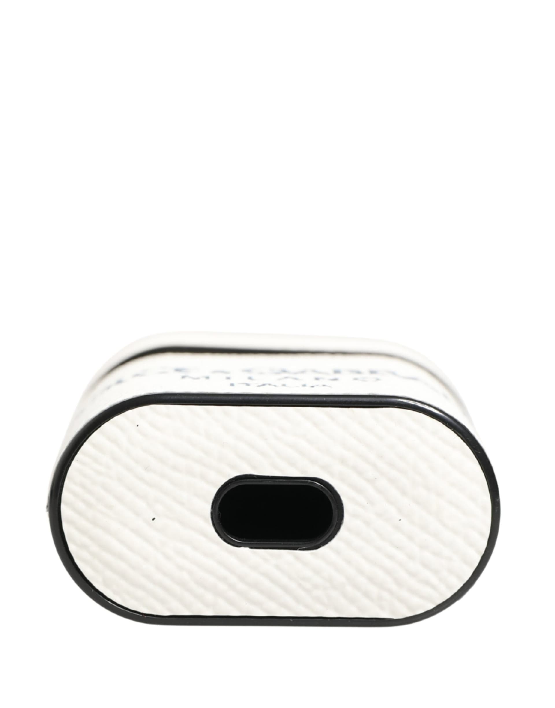 White Calf Leather Logo Flip Holder Strap Airpods Case - 7