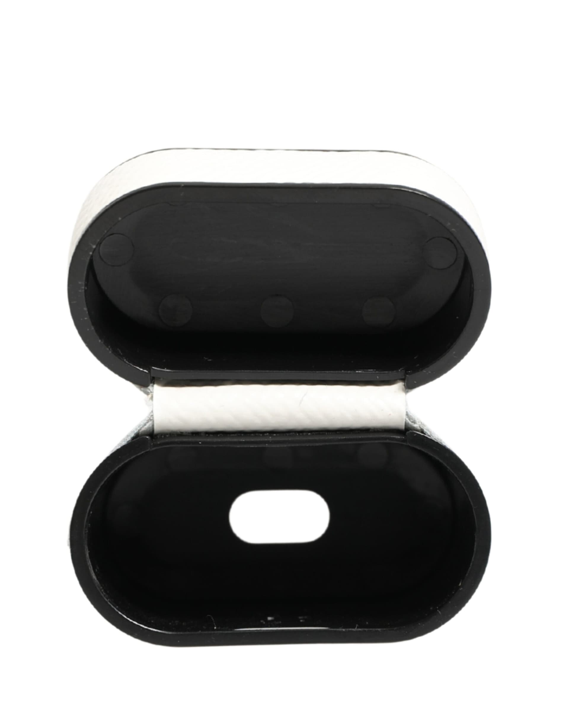 White Calf Leather Logo Flip Holder Strap Airpods Case - 8
