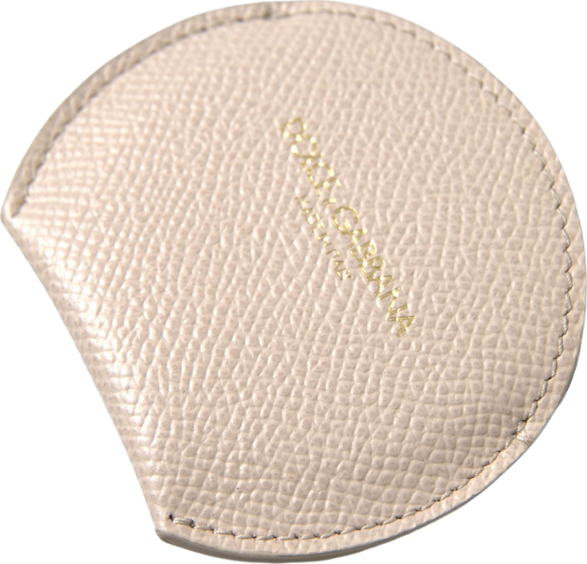 Beige Calfskin Leather Round Logo Hand Mirror Holder - 2
