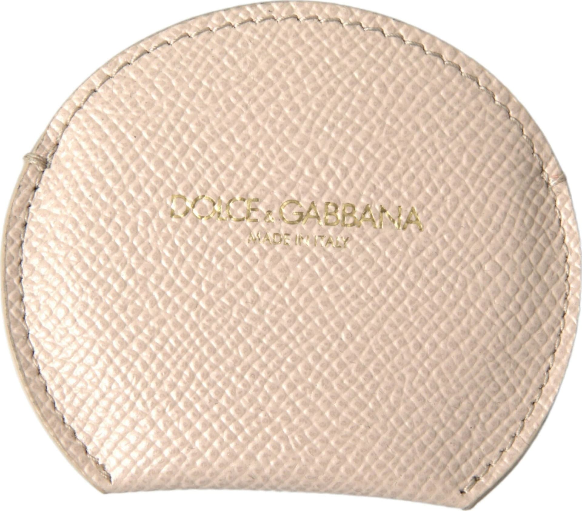 Beige Calfskin Leather Round Logo Hand Mirror Holder - 4