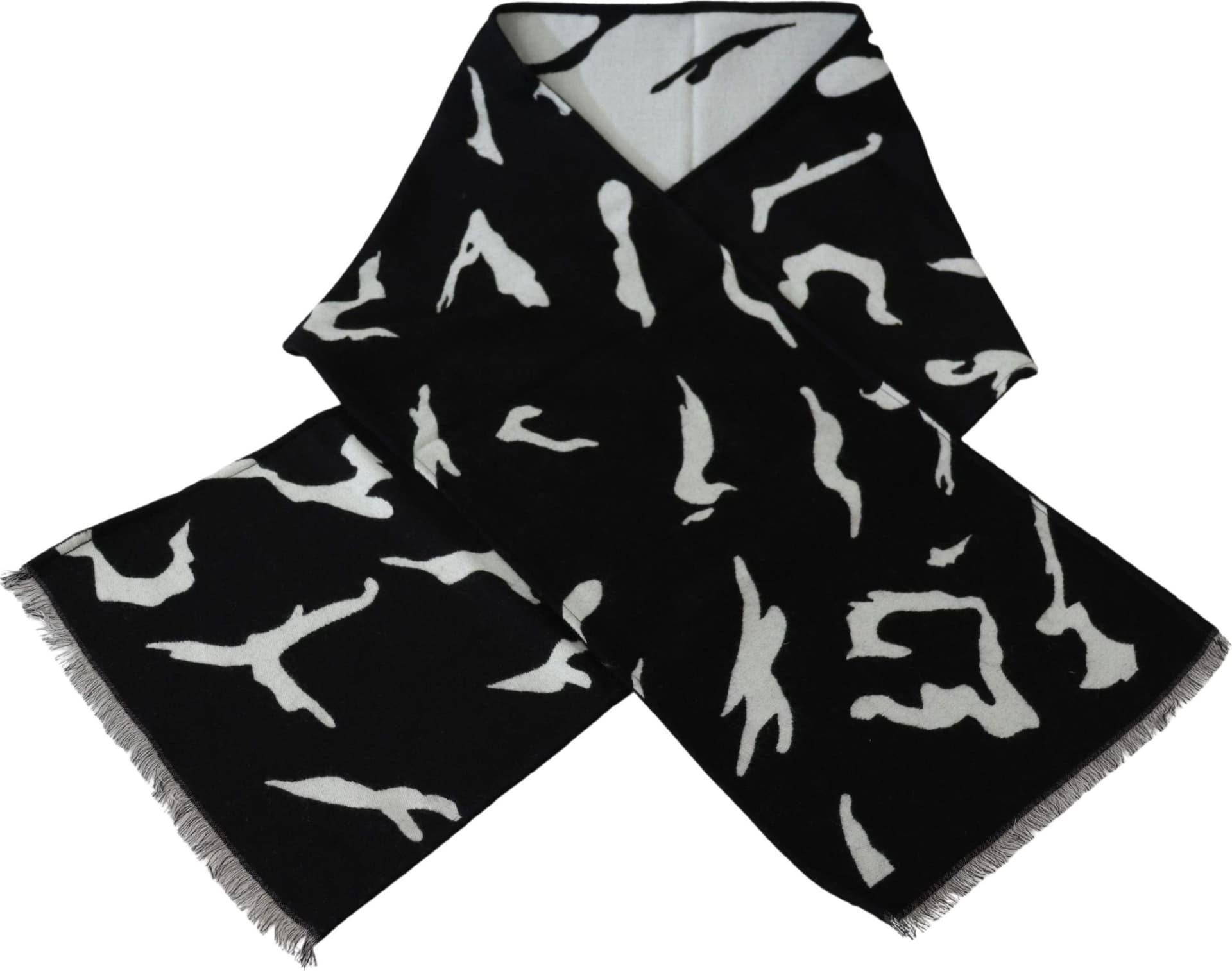 Black White Wool Unisex Winter Warm Scarf Wrap Shawl - 3