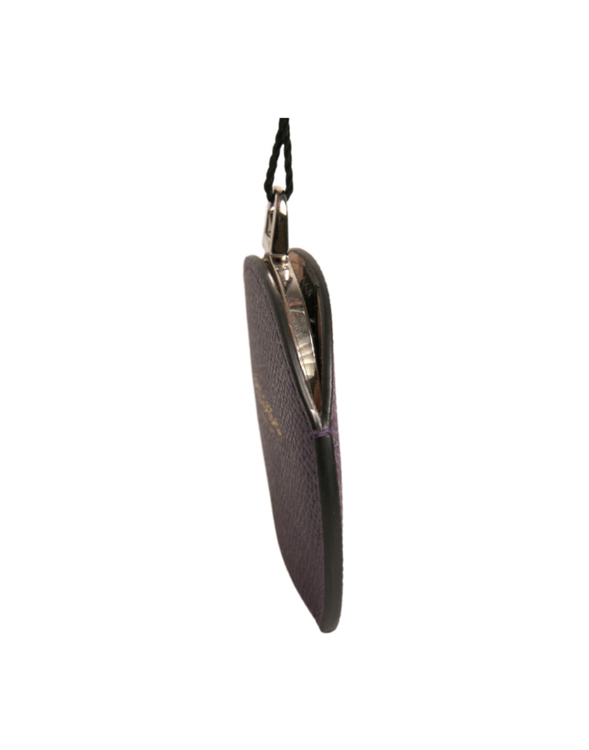 Purple Calfskin Leather Round Logo Hand Mirror Holder - 3