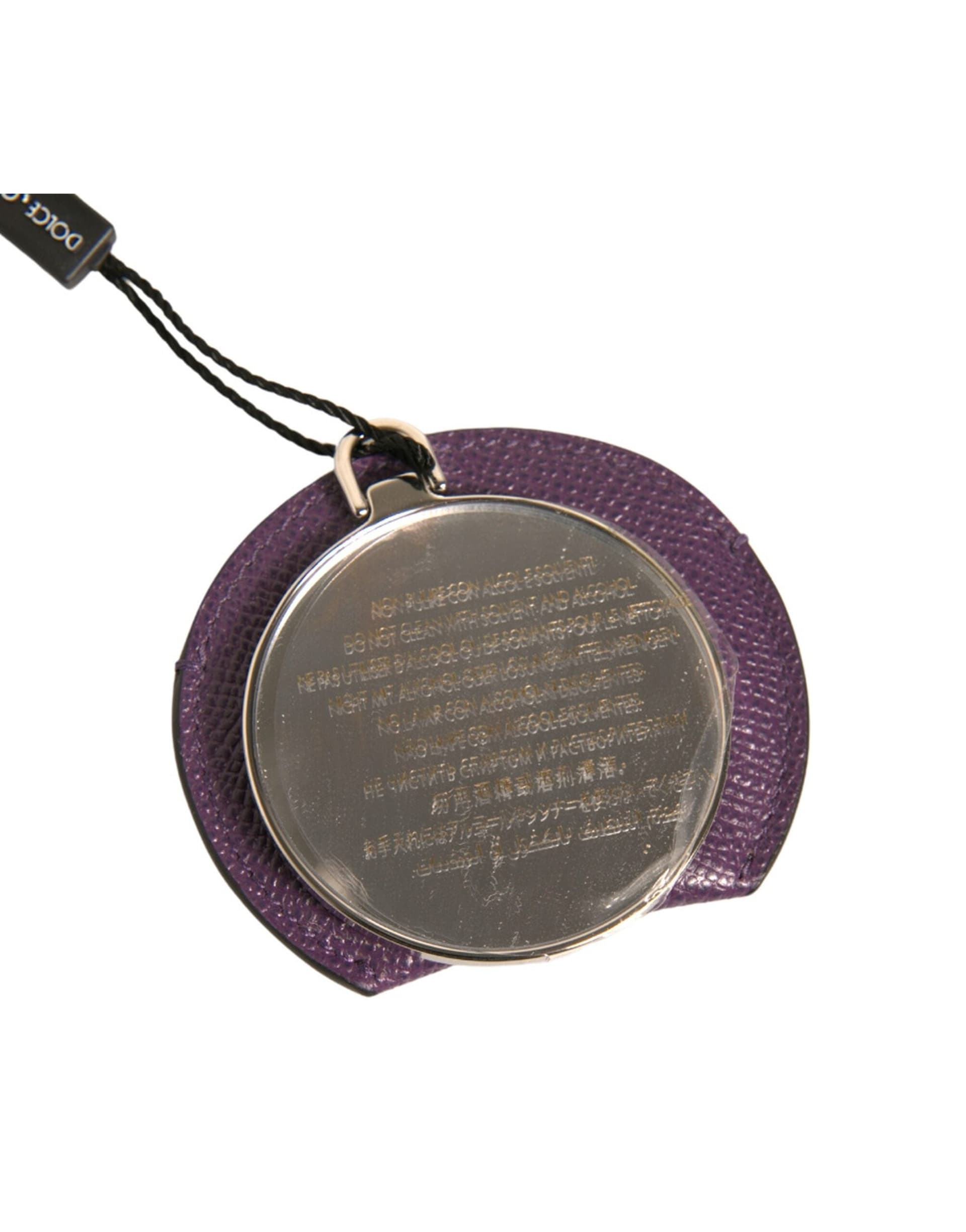 Purple Calfskin Leather Round Logo Hand Mirror Holder - 6