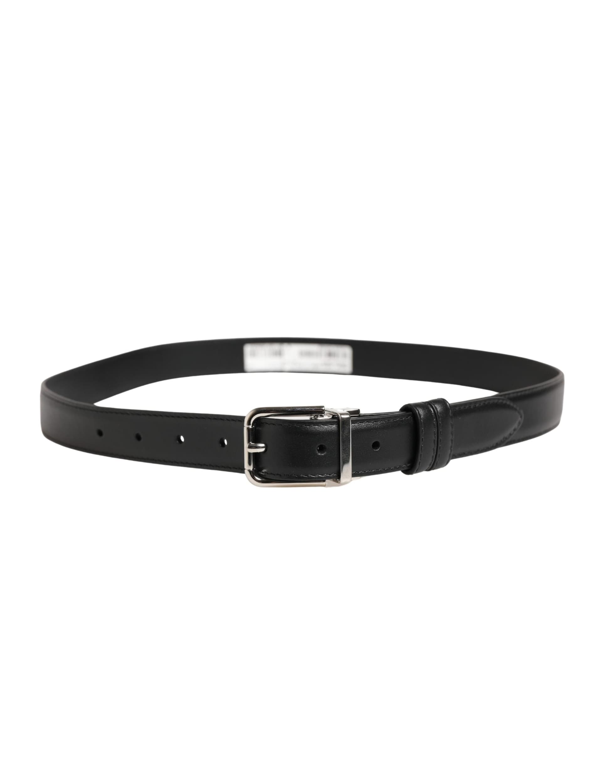 Men Black Classic Leather Metal Buckle Belt - 3