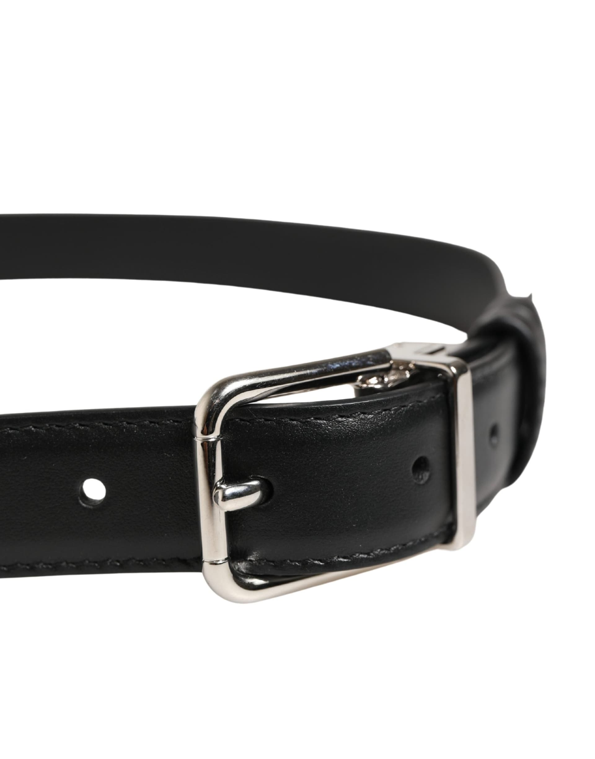 Men Black Classic Leather Metal Buckle Belt - 4