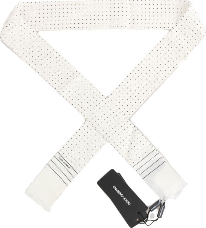 White Polka Dotted Silk Skinny Scarf - 3
