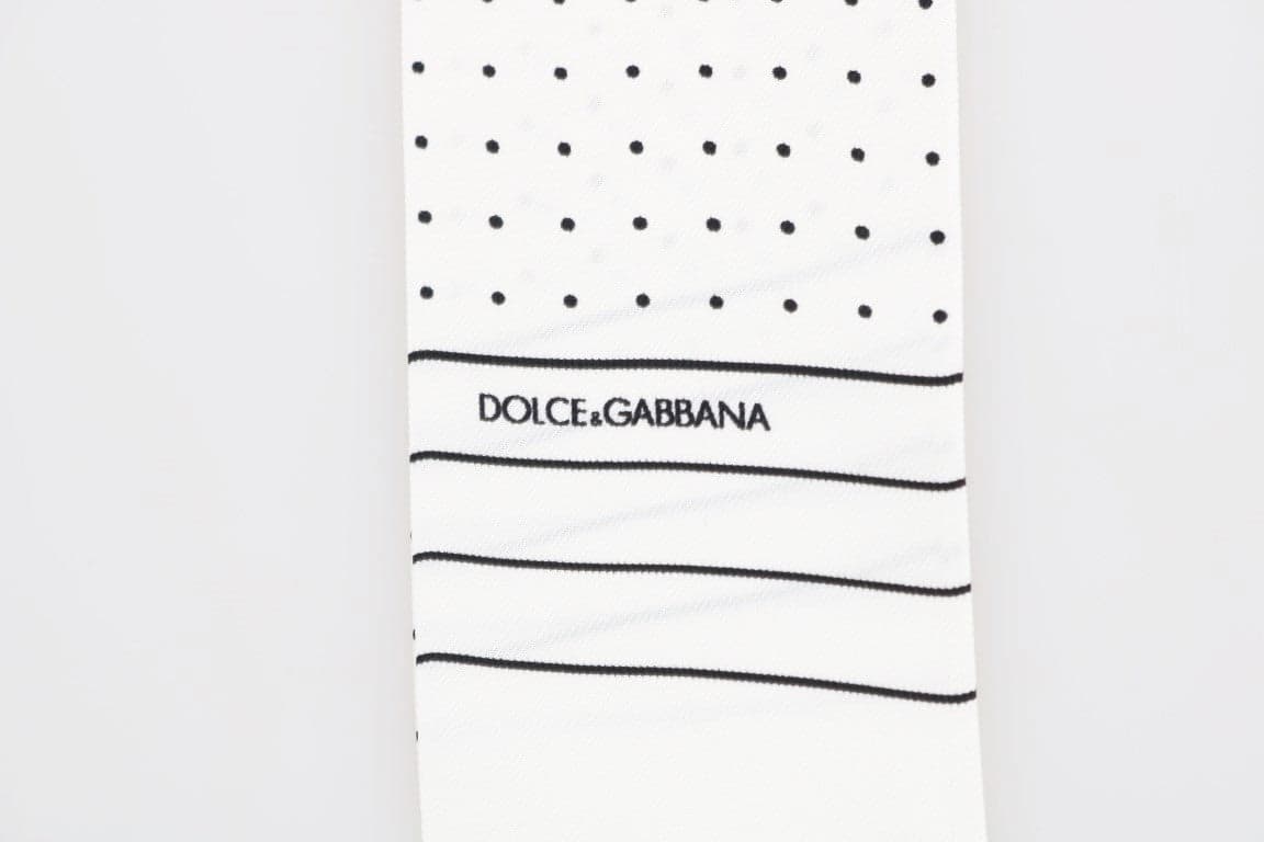 White Polka Dotted Silk Skinny Scarf - 4