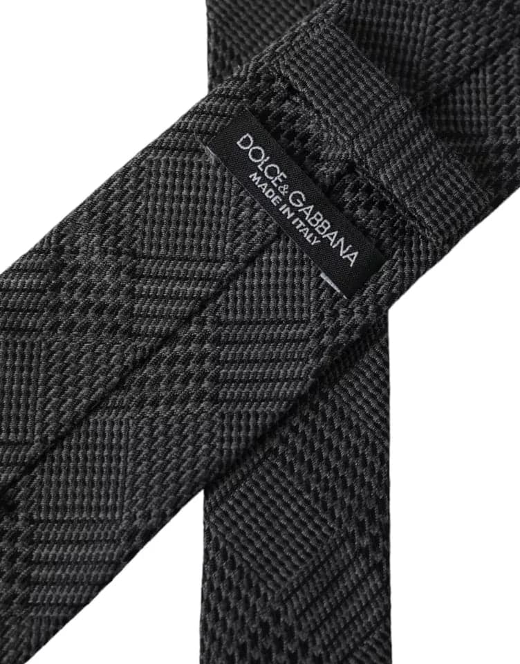 Dark Gray Plaid Patterned Silk Adjustable Men Tie - 2