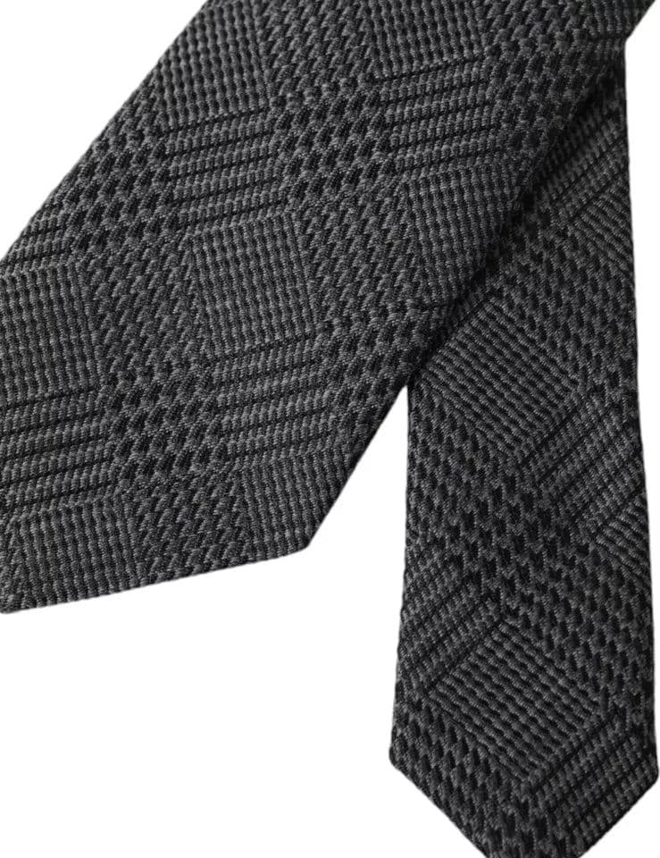 Dark Gray Plaid Patterned Silk Adjustable Men Tie - 3
