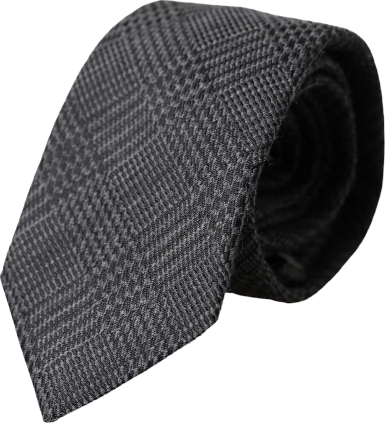 Dark Gray Plaid Patterned Silk Adjustable Men Tie - 5