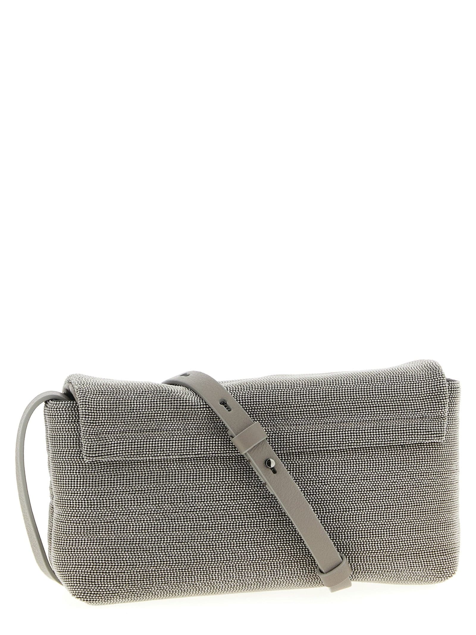 Silver Leather Clutch Bag - 2