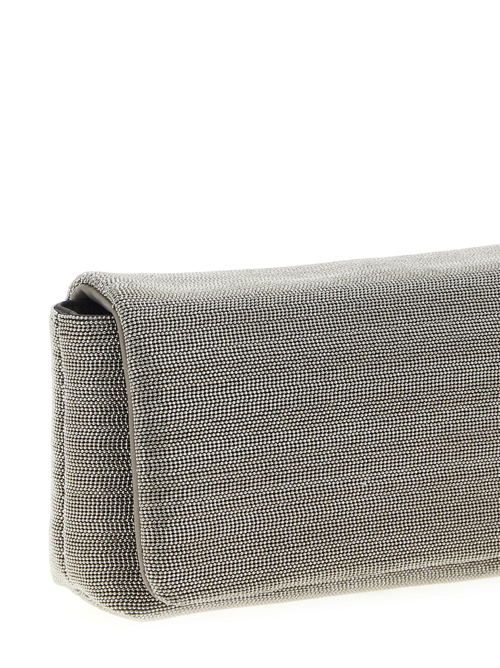 Silver Leather Clutch Bag - 3